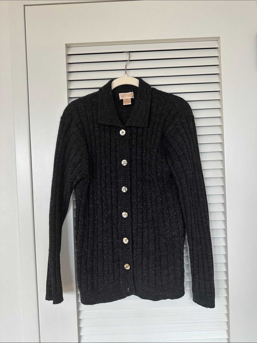 Black Ribbed Button Cardigan Sweater